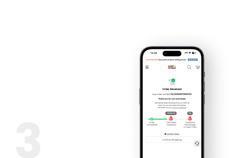 Mobile phone displaying an order confirmation screen with order details and status indicators